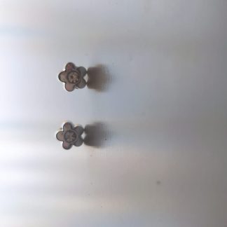 Pendientes de flor rosa y plateada con circonita central